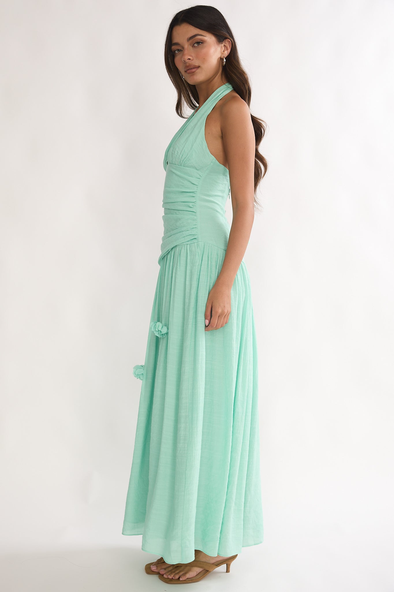 To The Sky Halterneck Maxi Dress Sage