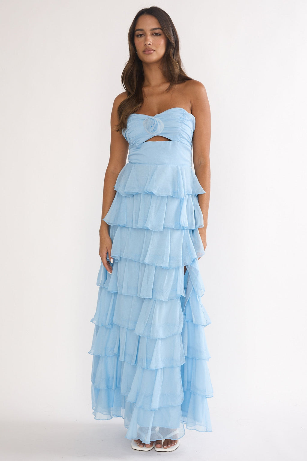 Janelia Layered Frill Maxi Dress Blue