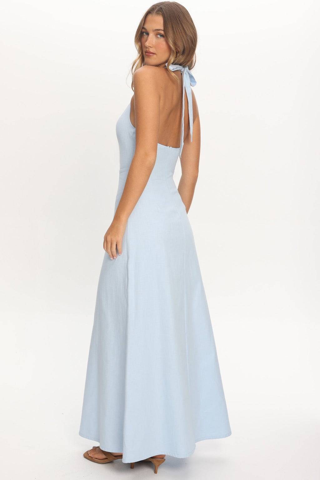 Lioren Plunging Halterneck Maxi Dress Blue