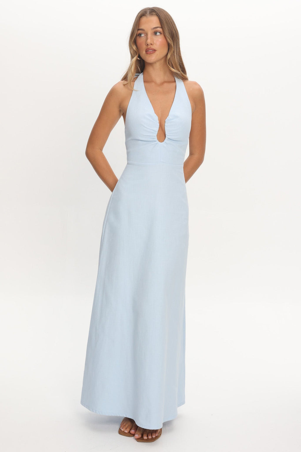 Lioren Plunging Halterneck Maxi Dress Blue