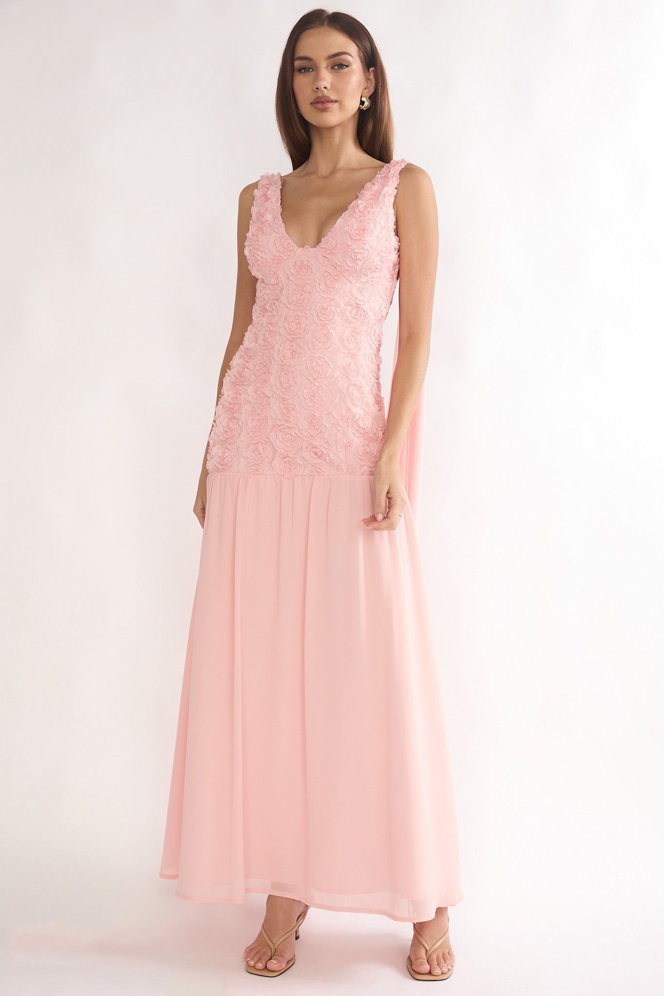 Marcellia Tied Back Maxi Dress Embellished Pink