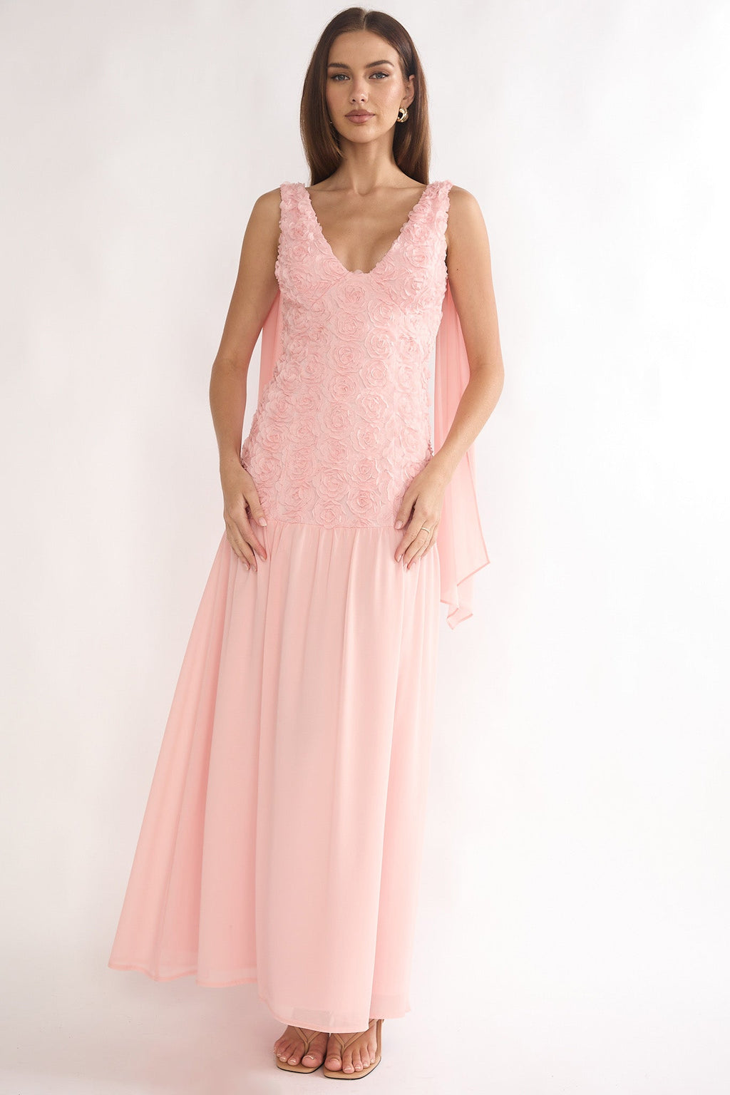 Marcellia Tied Back Maxi Dress Embellished Pink