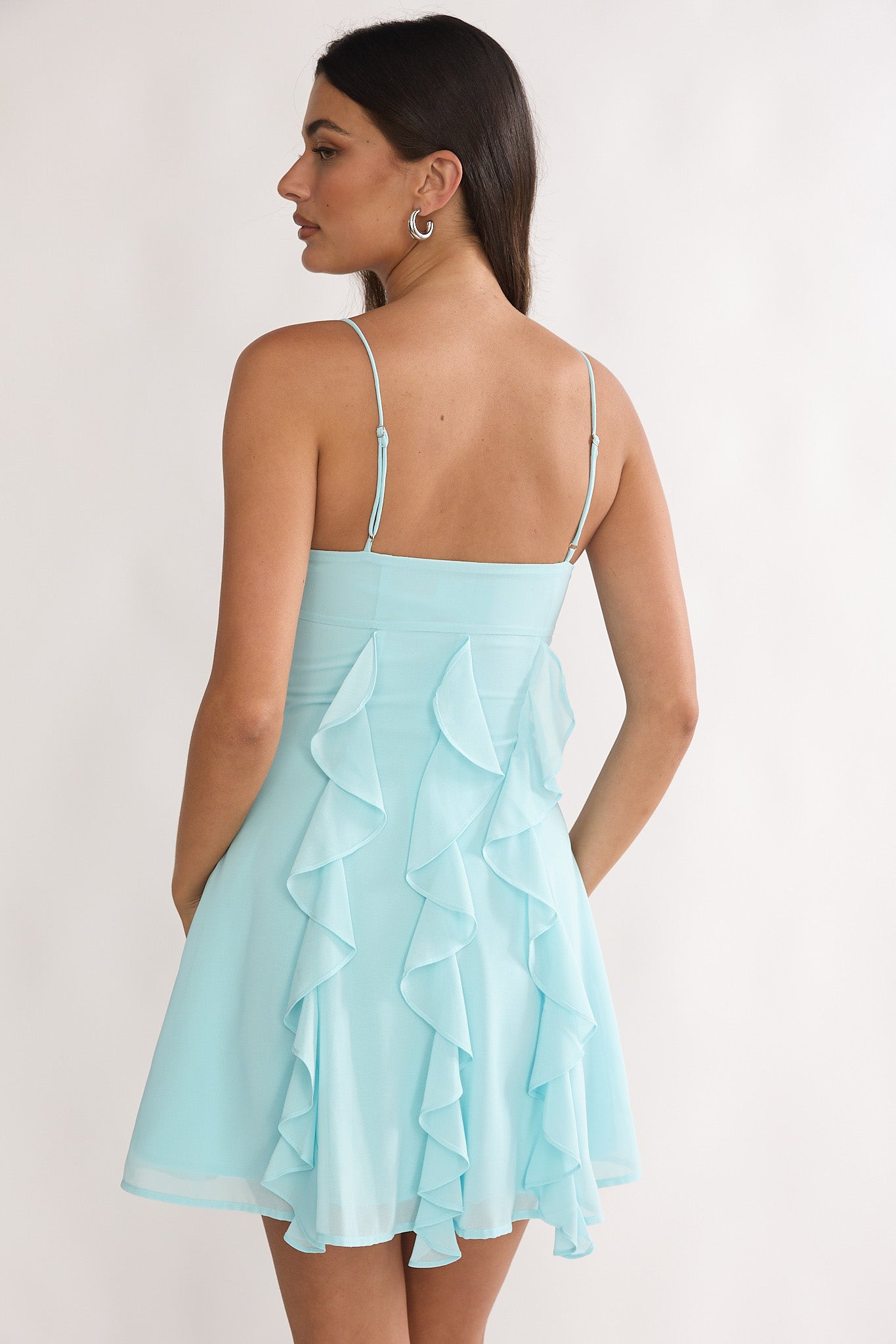 Katalia Ruffle Mini Dress Aqua