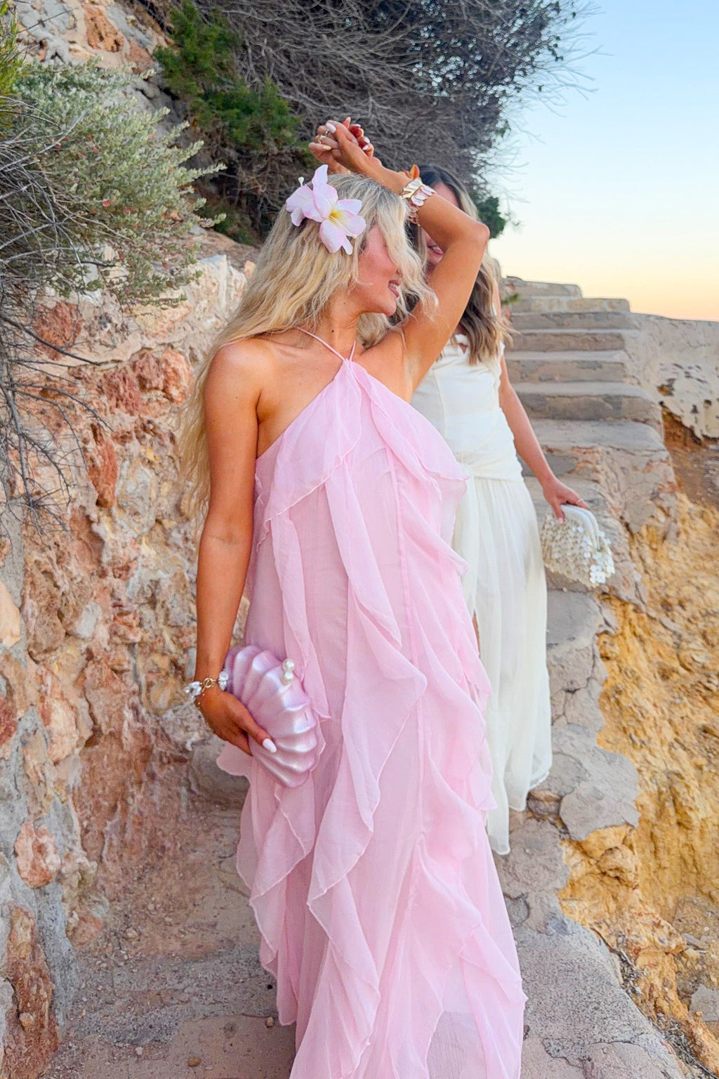 Cici Halterneck Ruffle Maxi Dress Pink