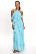 Cici Halterneck Ruffle Maxi Dress Aqua