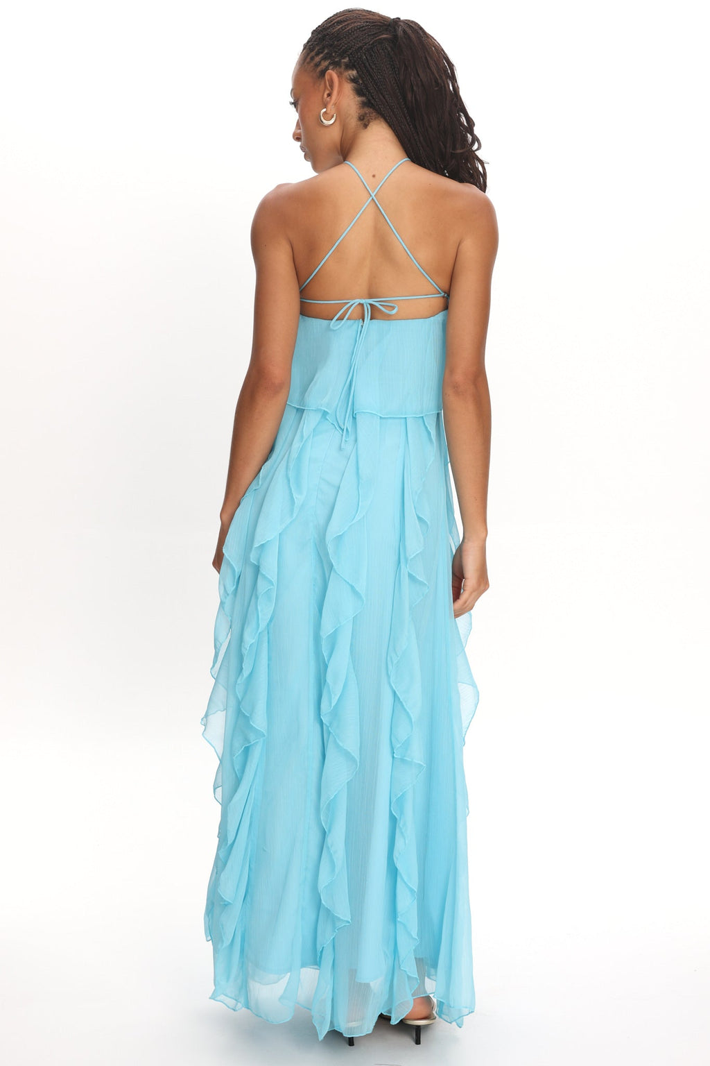 Cici Halterneck Ruffle Maxi Dress Aqua