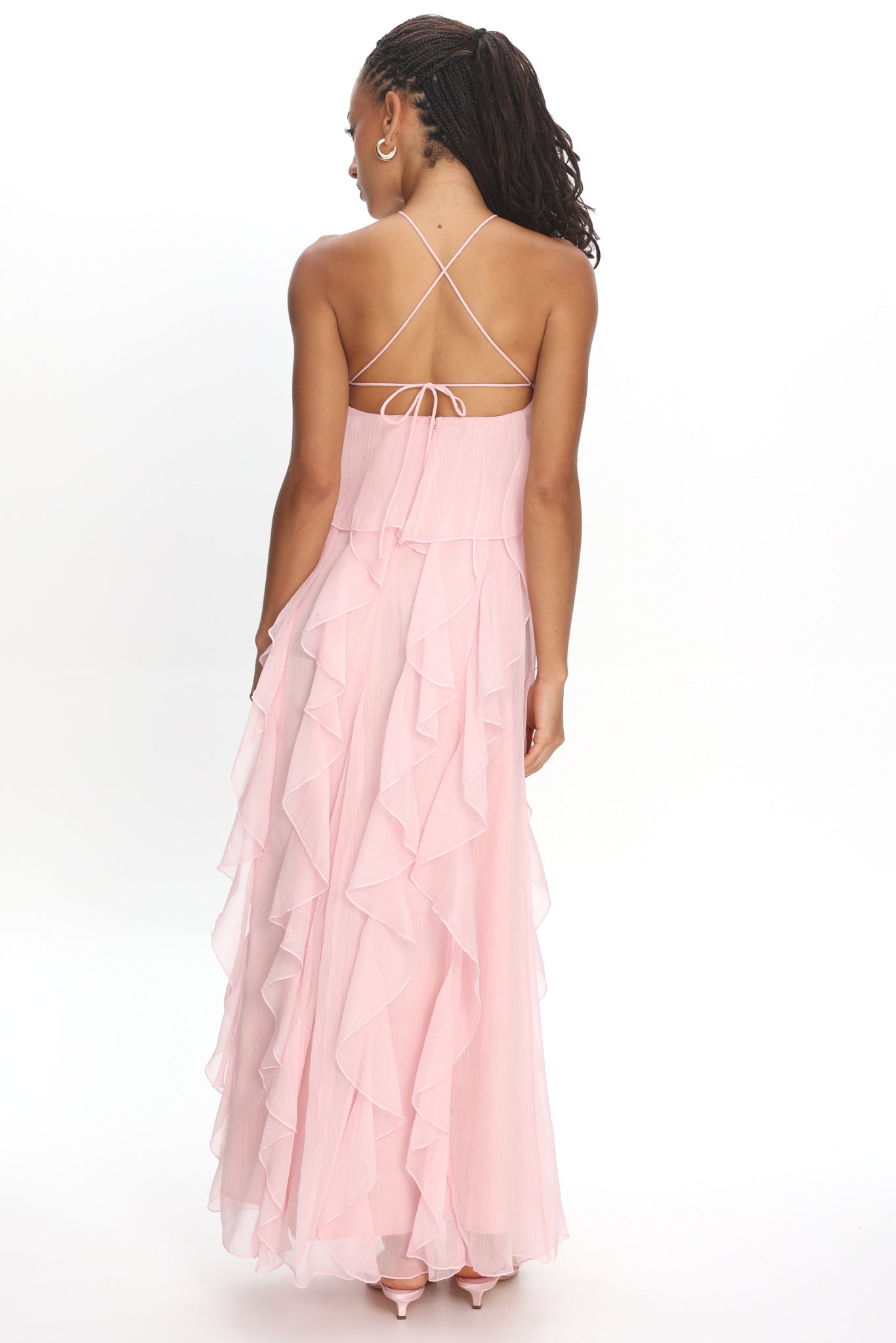 Cici Halterneck Ruffle Maxi Dress Pink