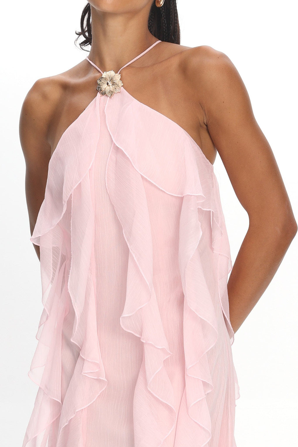 Cici Halterneck Ruffle Maxi Dress Pink