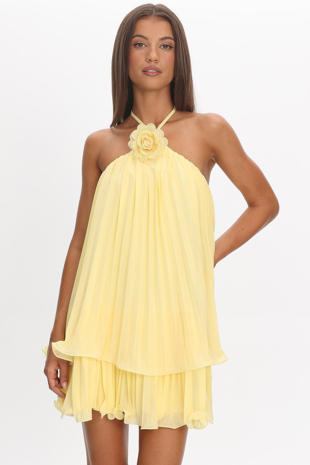Major Crush Pleated Mini Dress Lemon