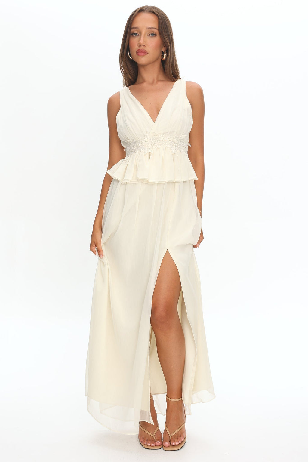 Lusia Peplum Applique Waist Maxi Dress White