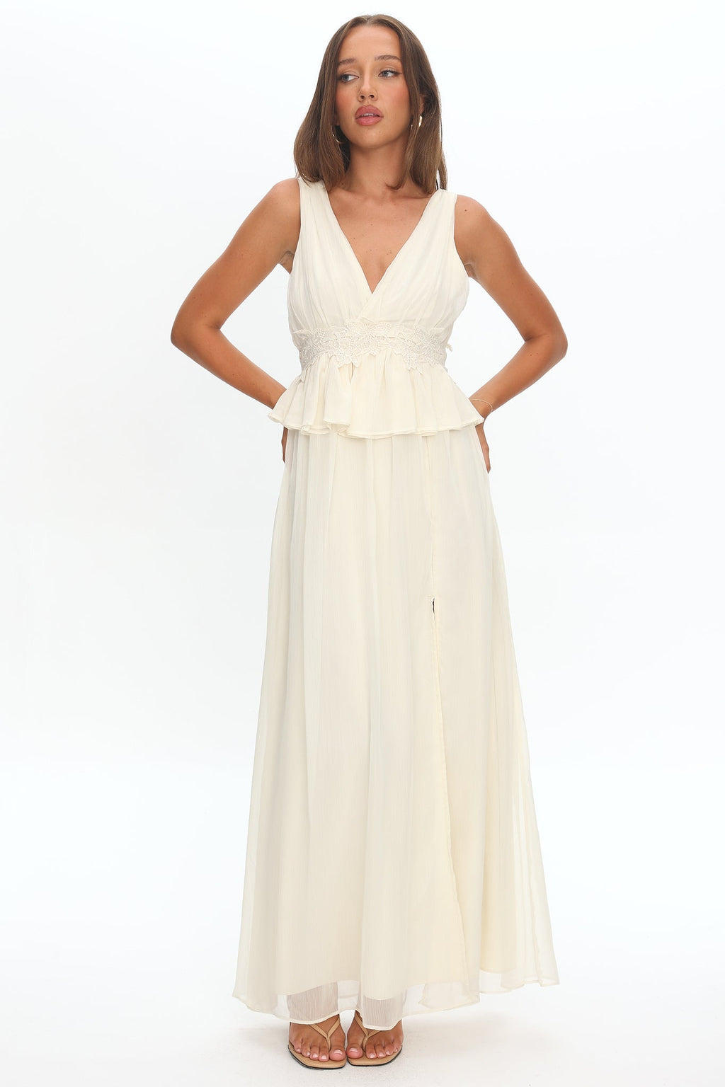 Lusia Peplum Applique Waist Maxi Dress White