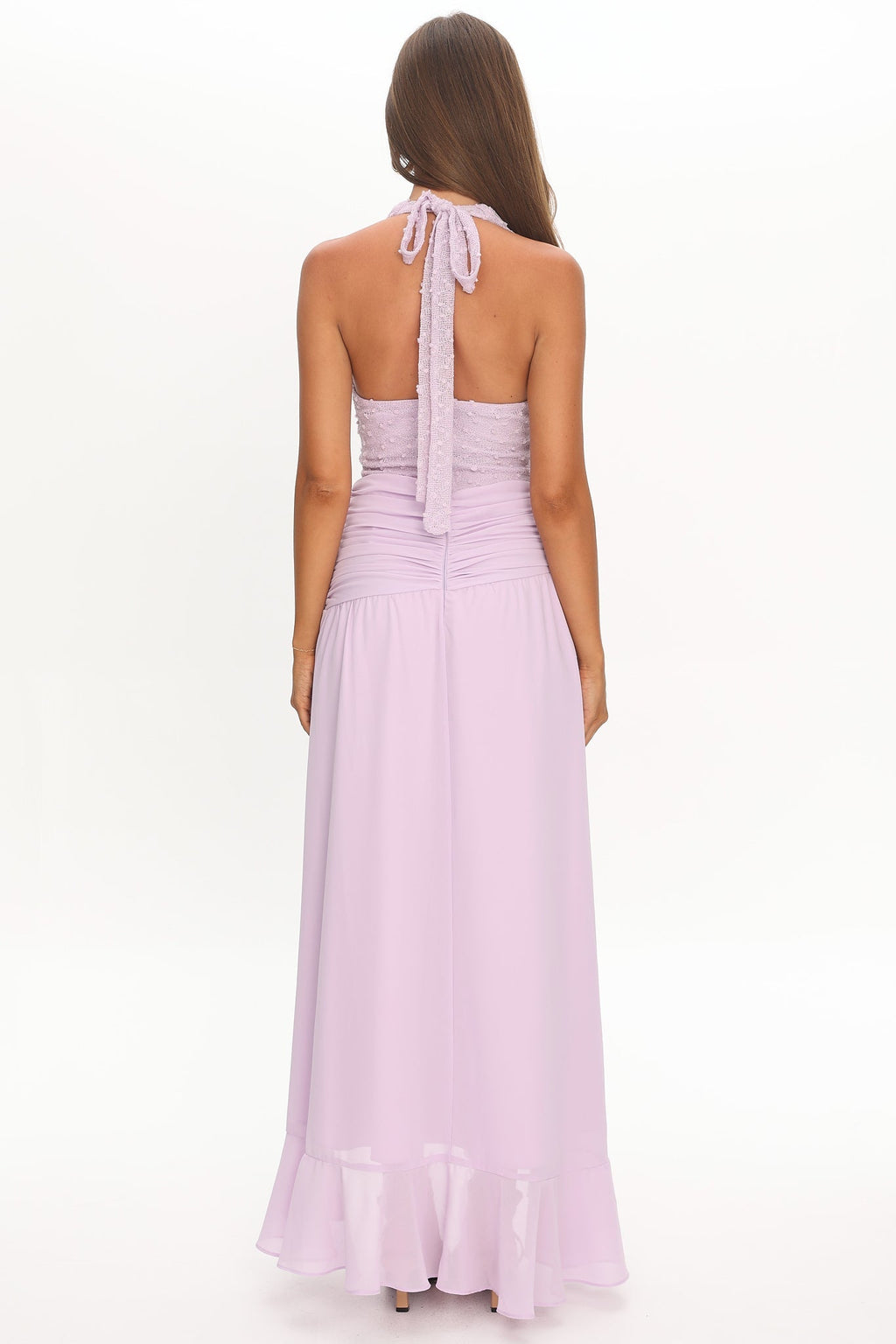 Luella Textured Halter Split Maxi Dress Lilac