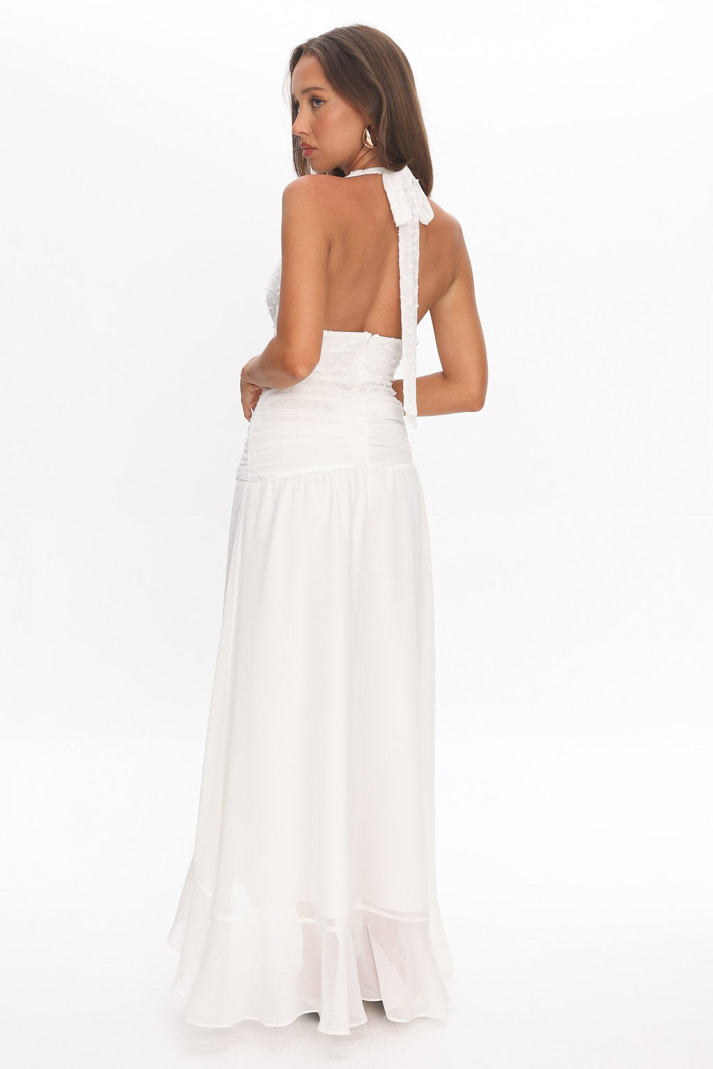 Luella Textured Halter Split Maxi Dress White