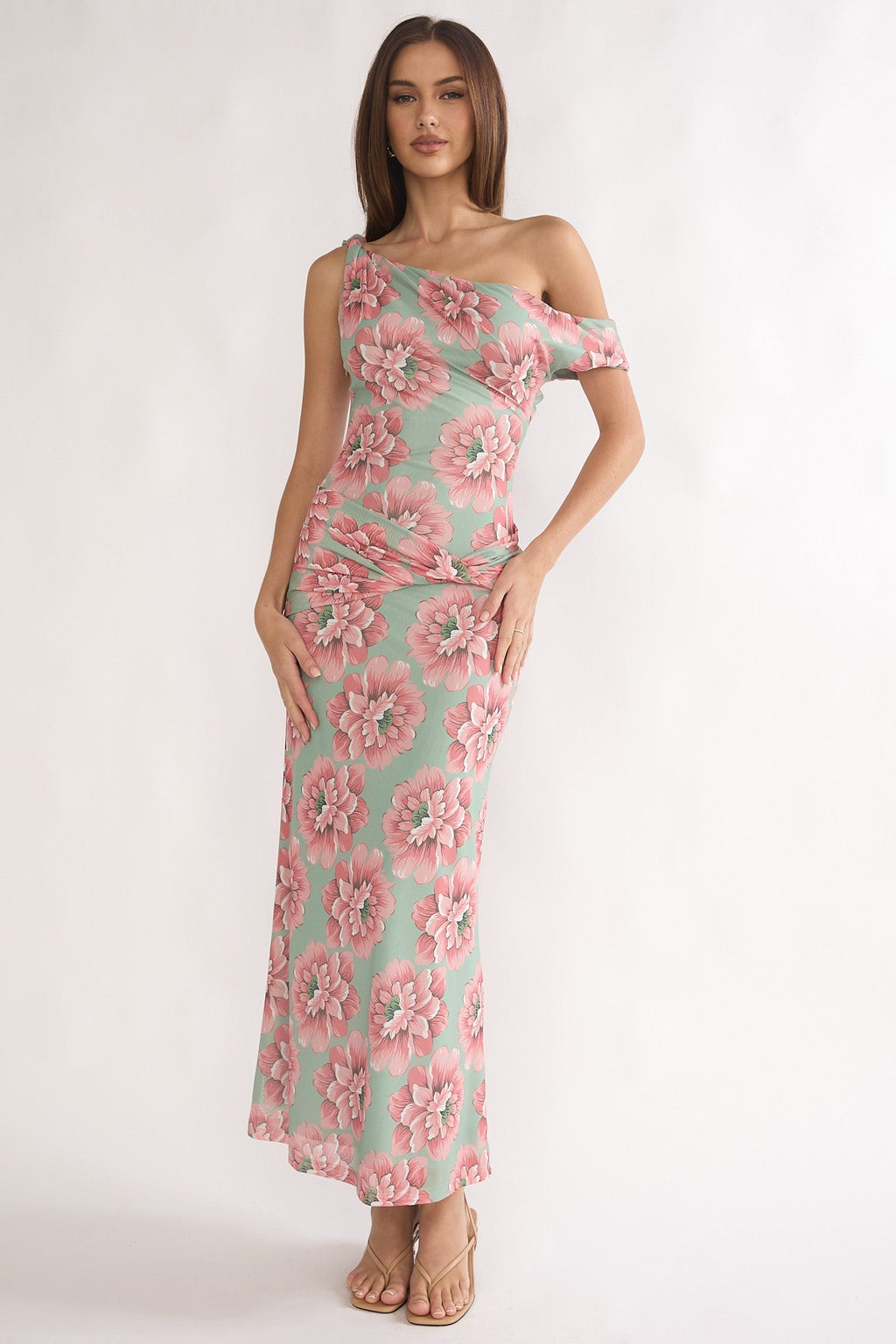 Harla Asymmetric Neckline Maxi Dress Floral