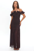 Bluebell Off-Shoulder Ruched Maxi Dress Chocolate