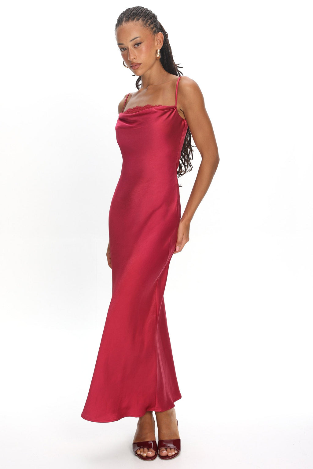 Yvaine Lace Cowl Bust Maxi Dress Wine