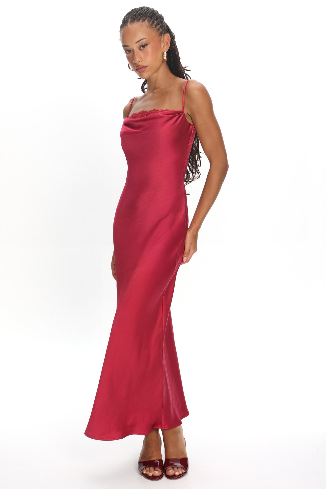 Yvaine Lace Cowl Bust Maxi Dress Wine