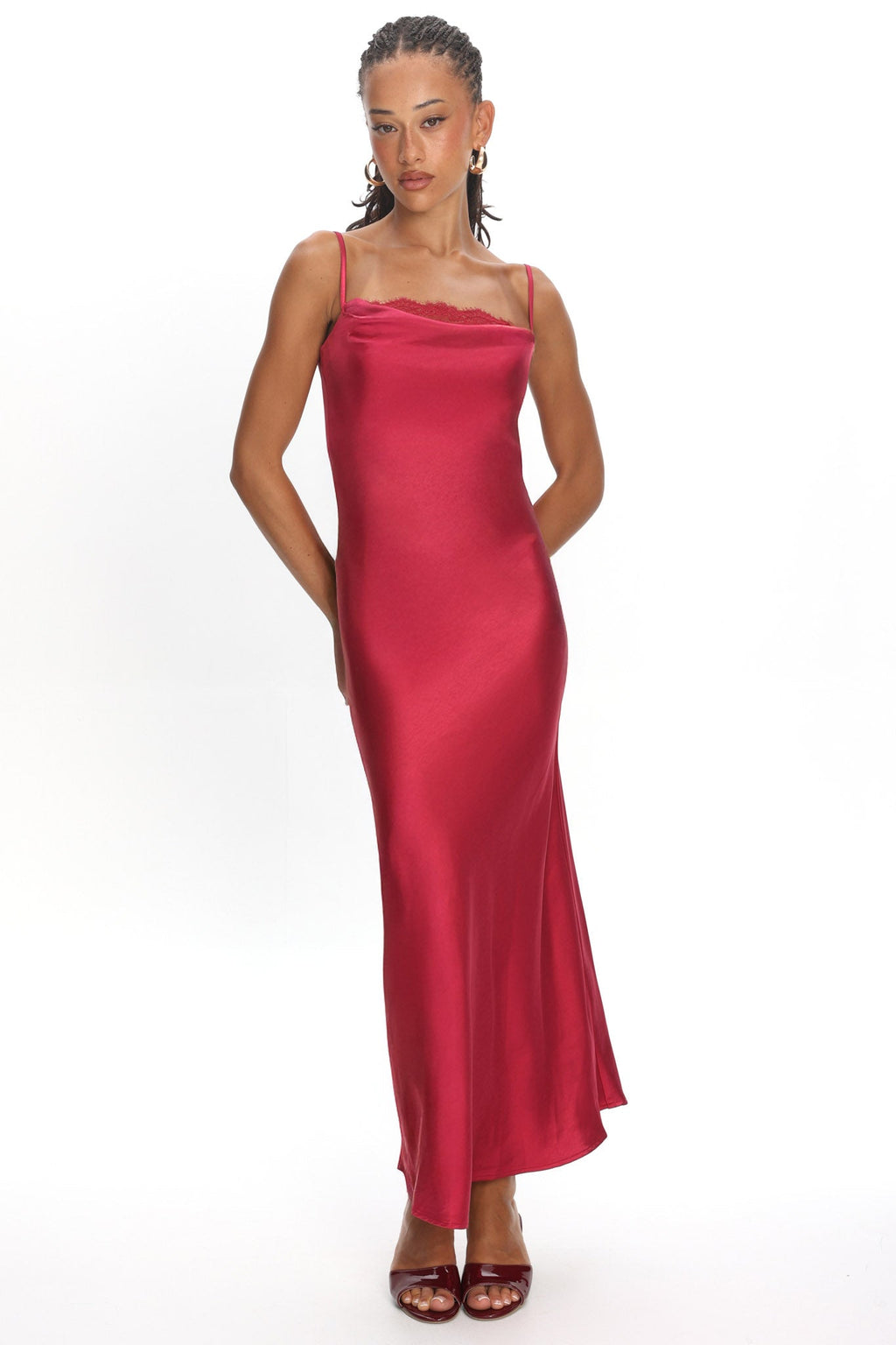 Yvaine Lace Cowl Bust Maxi Dress Wine