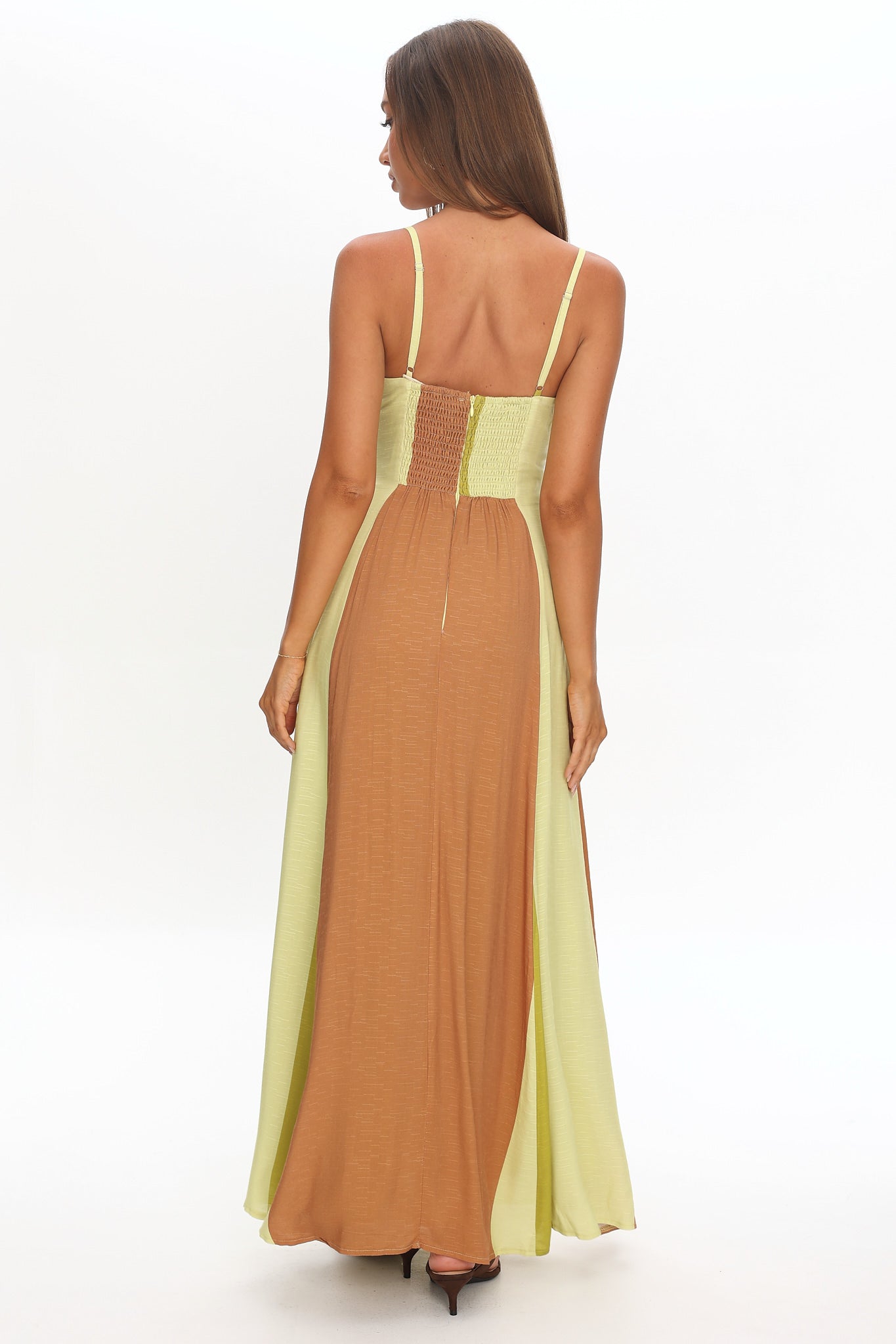 Nolan Princess Seam Maxi Dress Stripe Green
