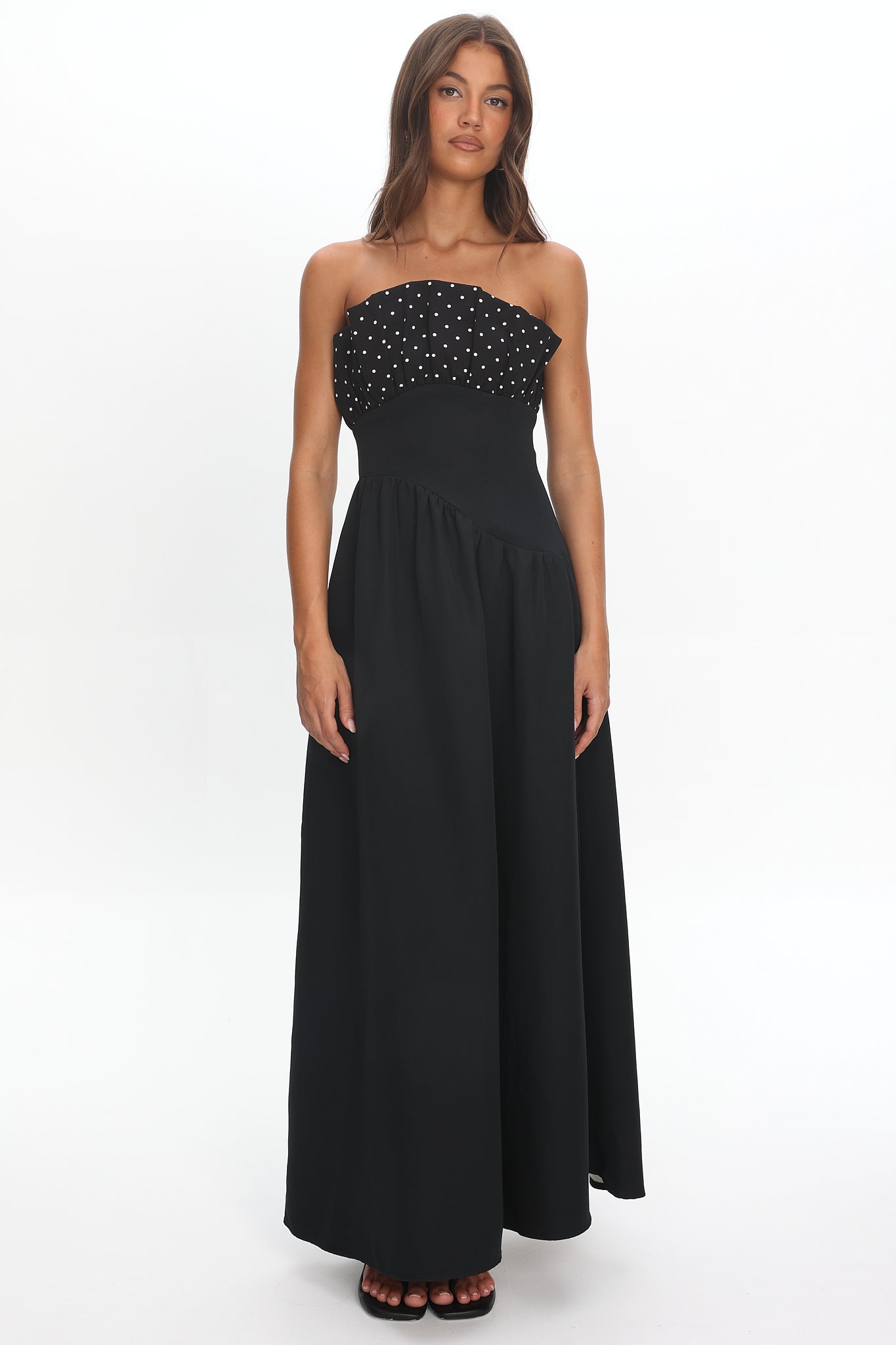 Illianah Frill Bust Asymmetric Hem Maxi Dress Black