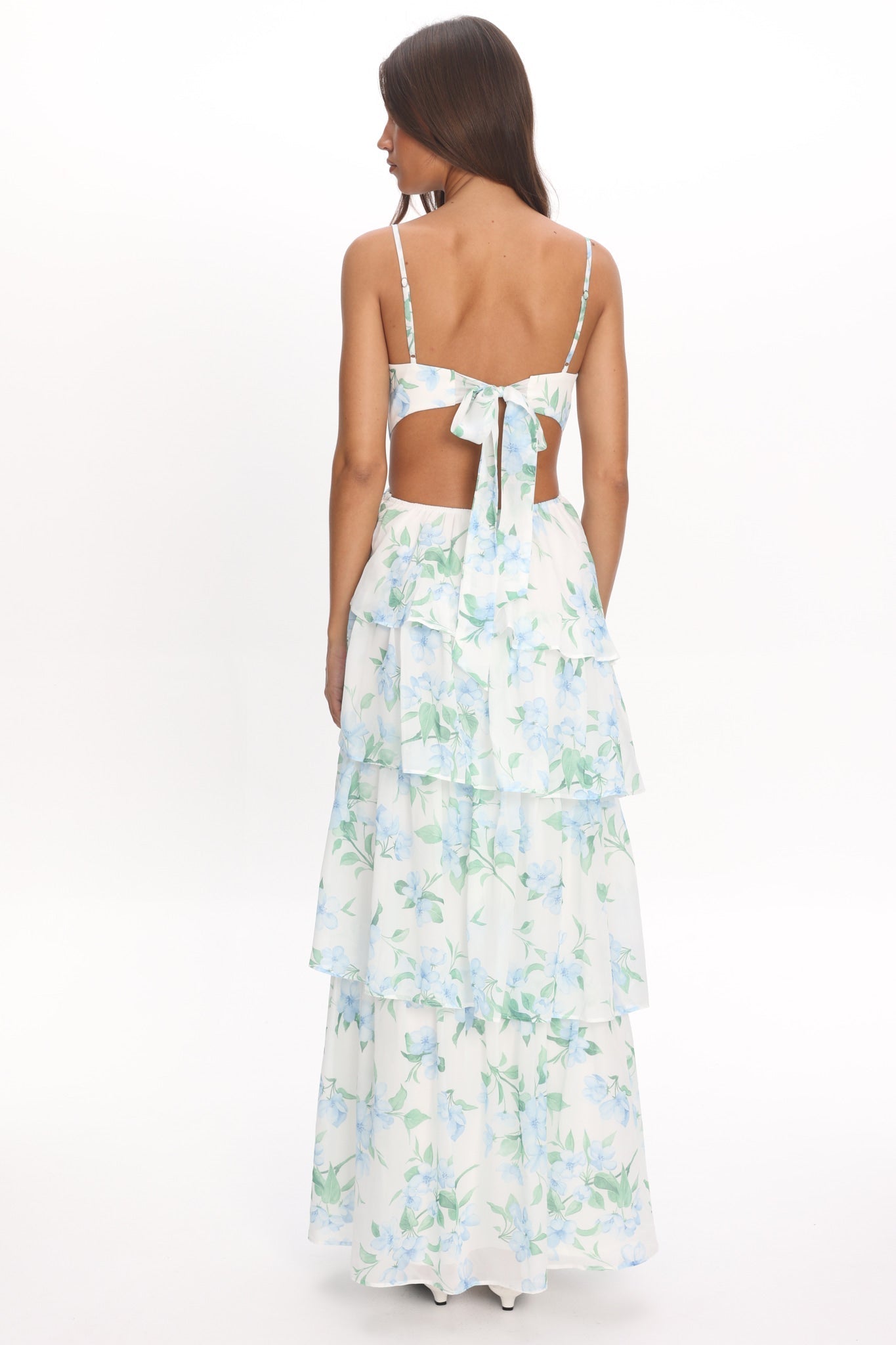 Vianne Tiered Cut-Out Maxi Dress Floral Blue
