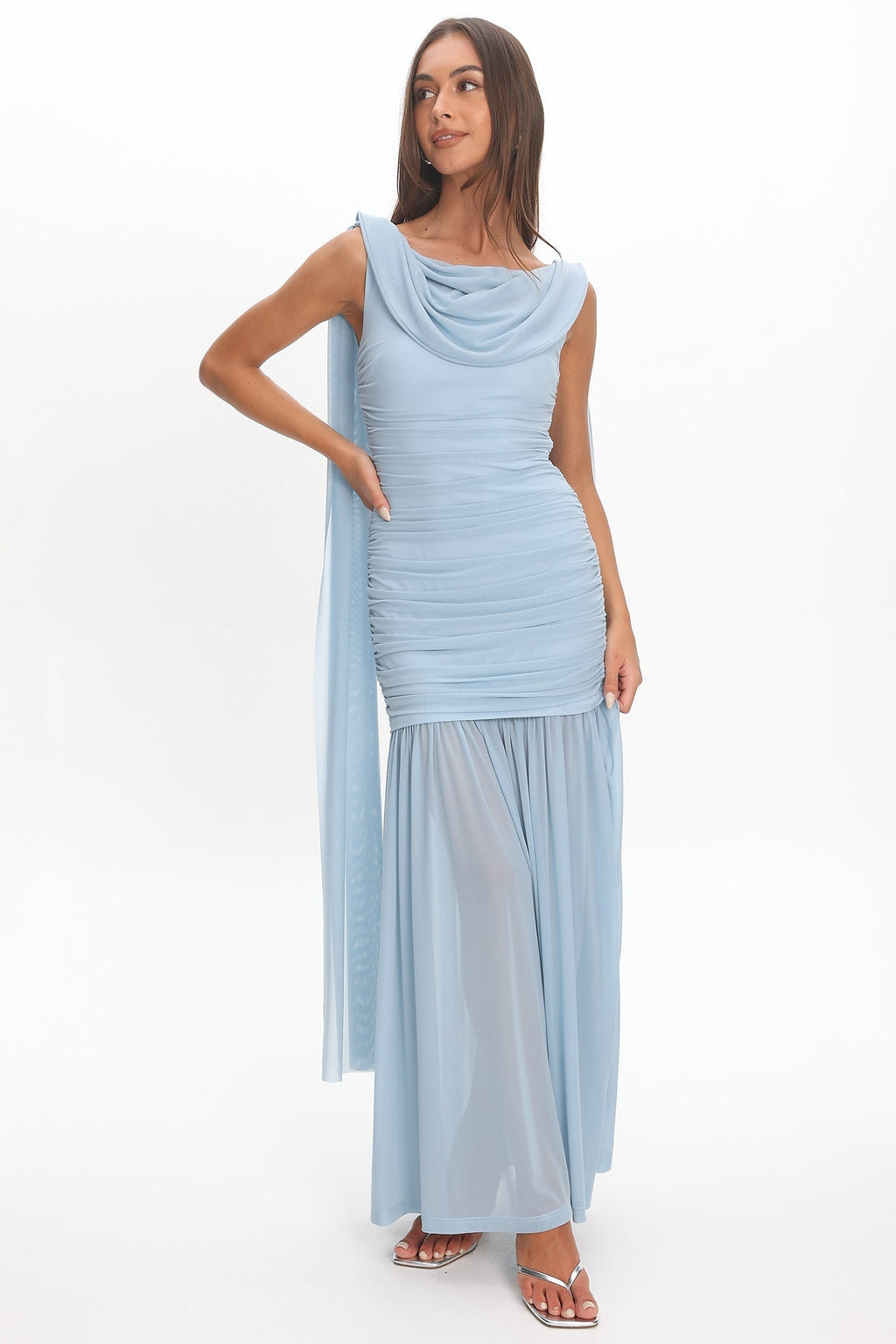 Rosellea Draped Shoulder Maxi Dress Blue