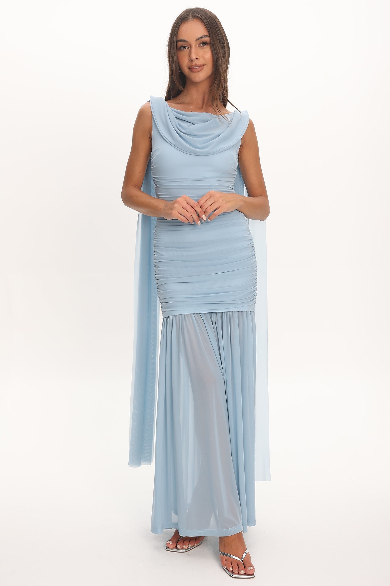 Rosellea Draped Shoulder Maxi Dress Blue