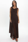 Rosellea Draped Shoulder Maxi Dress Chocolate