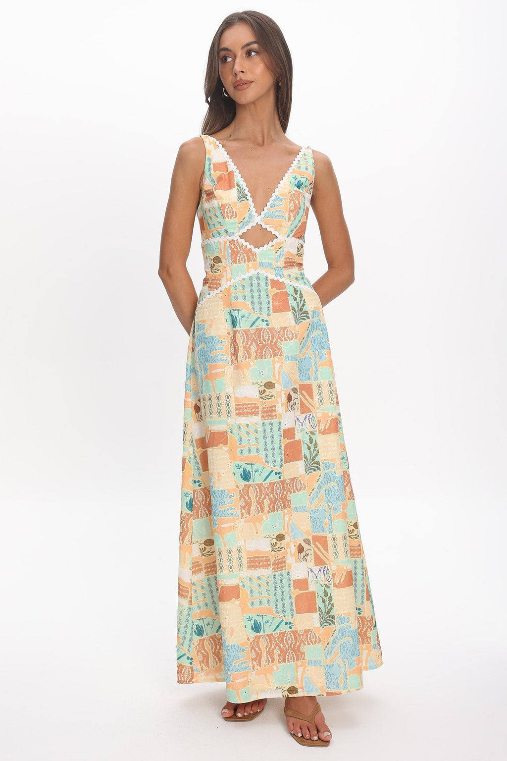 Avilo Ric Rac Trim Maxi Dress Print Yellow
