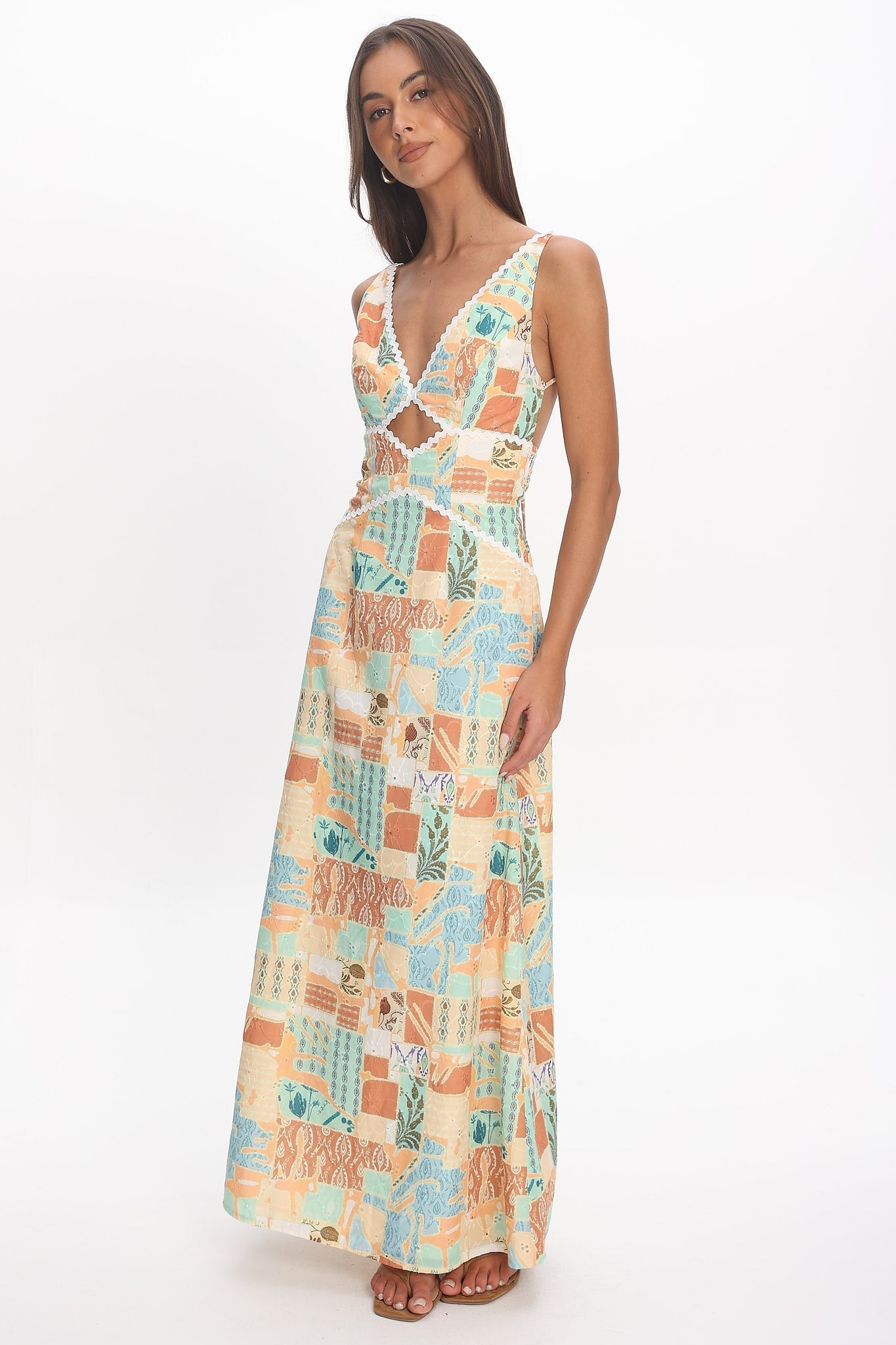 Avilo Ric Rac Trim Maxi Dress Print Yellow