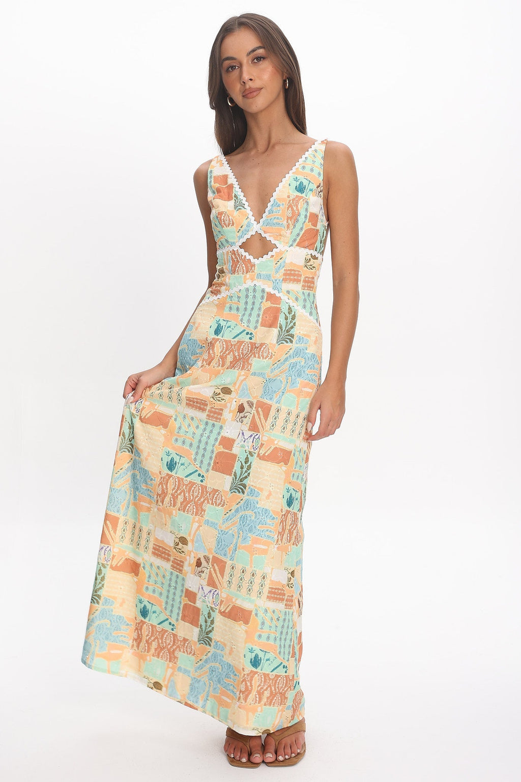 Avilo Ric Rac Trim Maxi Dress Print Yellow
