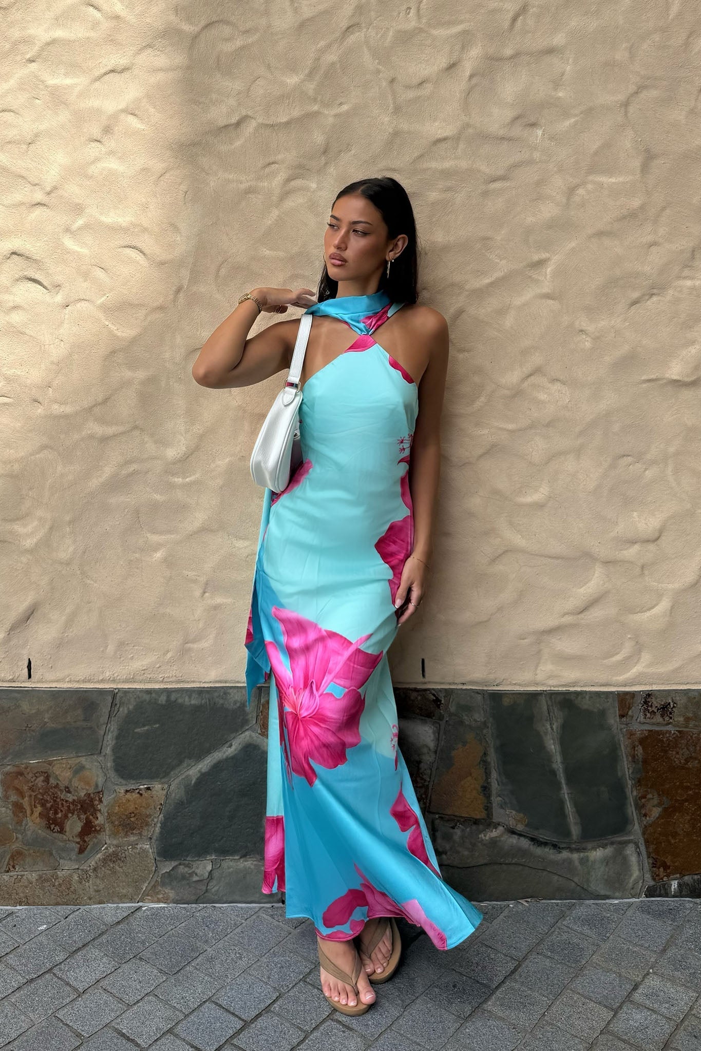 Risha Scarf Maxi Dress Lily Hot Pink