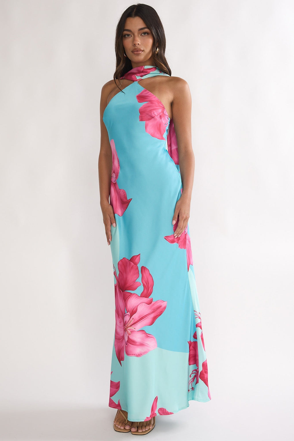 Risha Scarf Maxi Dress Lily Hot Pink