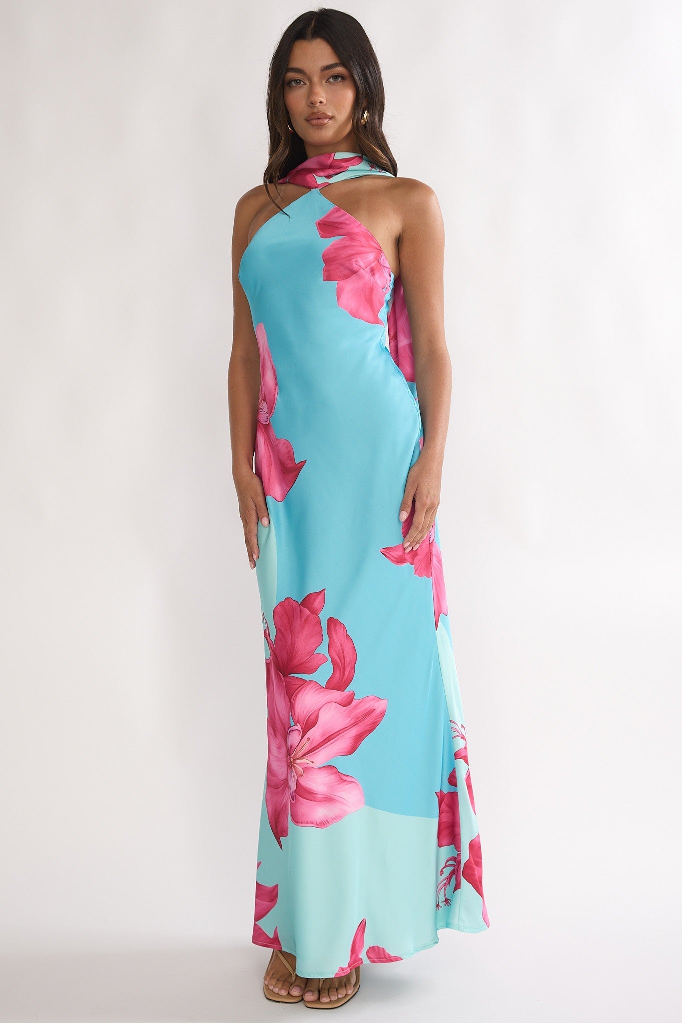 Risha Scarf Maxi Dress Lily Hot Pink