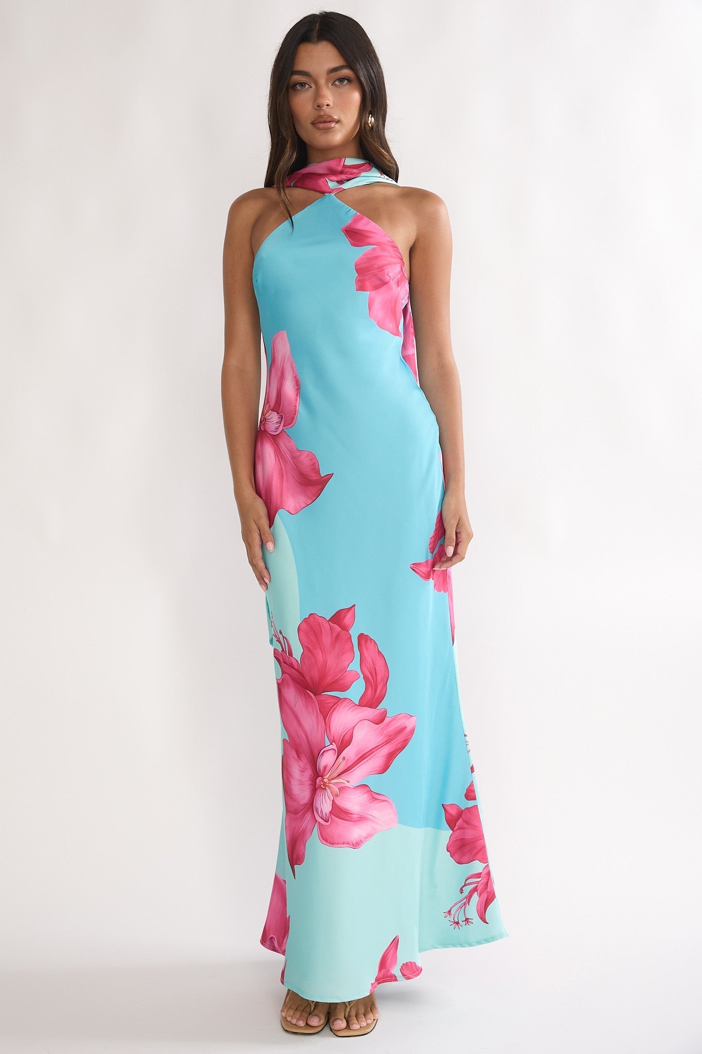 Risha Scarf Maxi Dress Lily Hot Pink