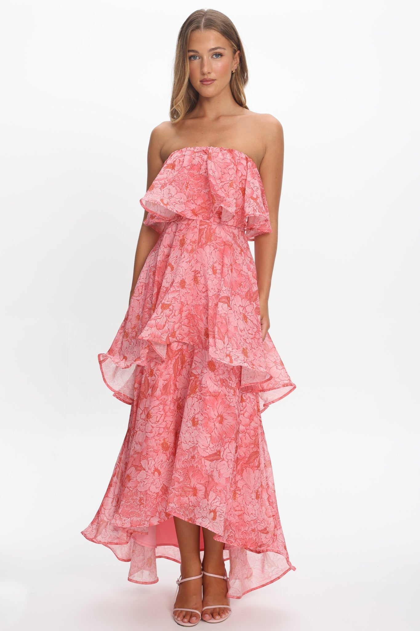 Honfleur Strapless Layered Maxi Dress Print Pink
