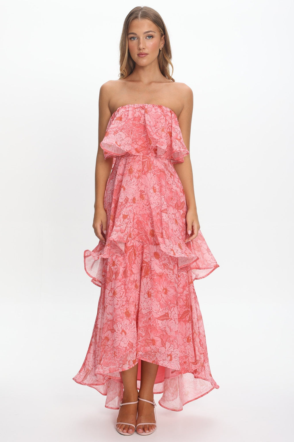 Honfleur Strapless Layered Maxi Dress Print Pink