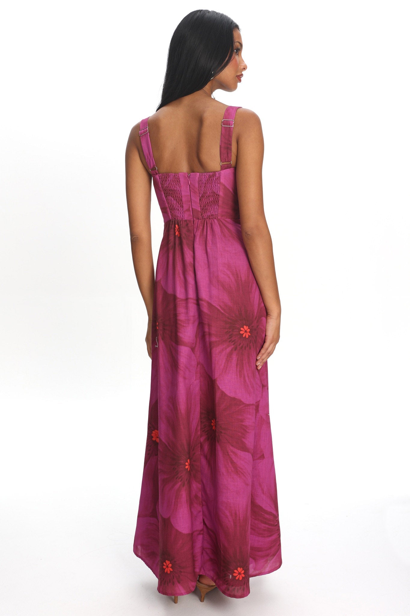 Teressa Square Neck Maxi Dress Floral Fuchsia