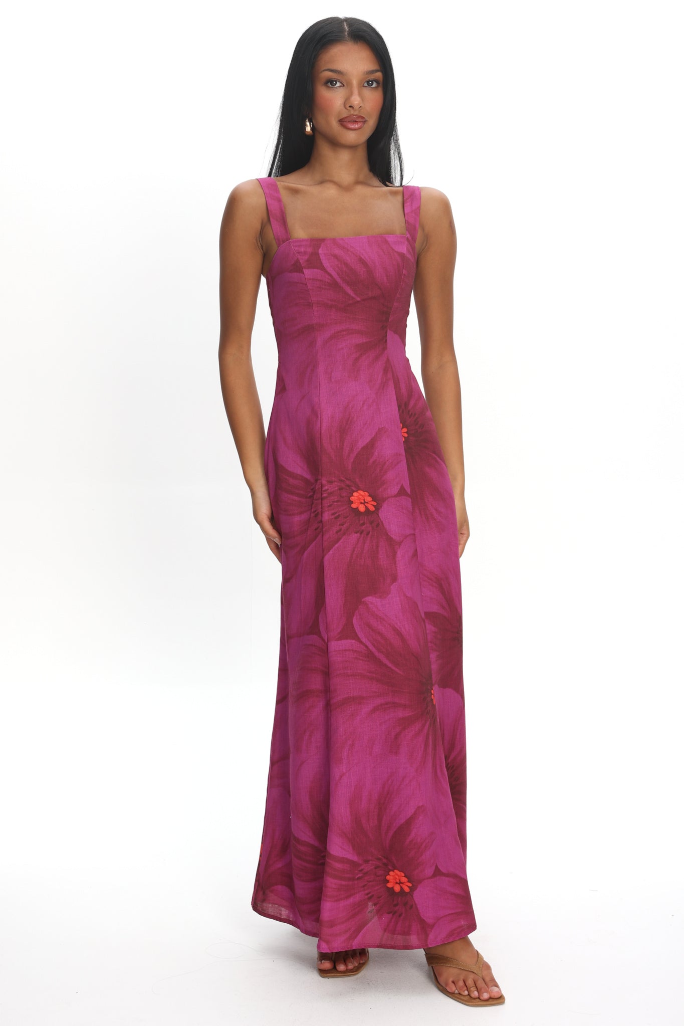 Teressa Square Neck Maxi Dress Floral Fuchsia