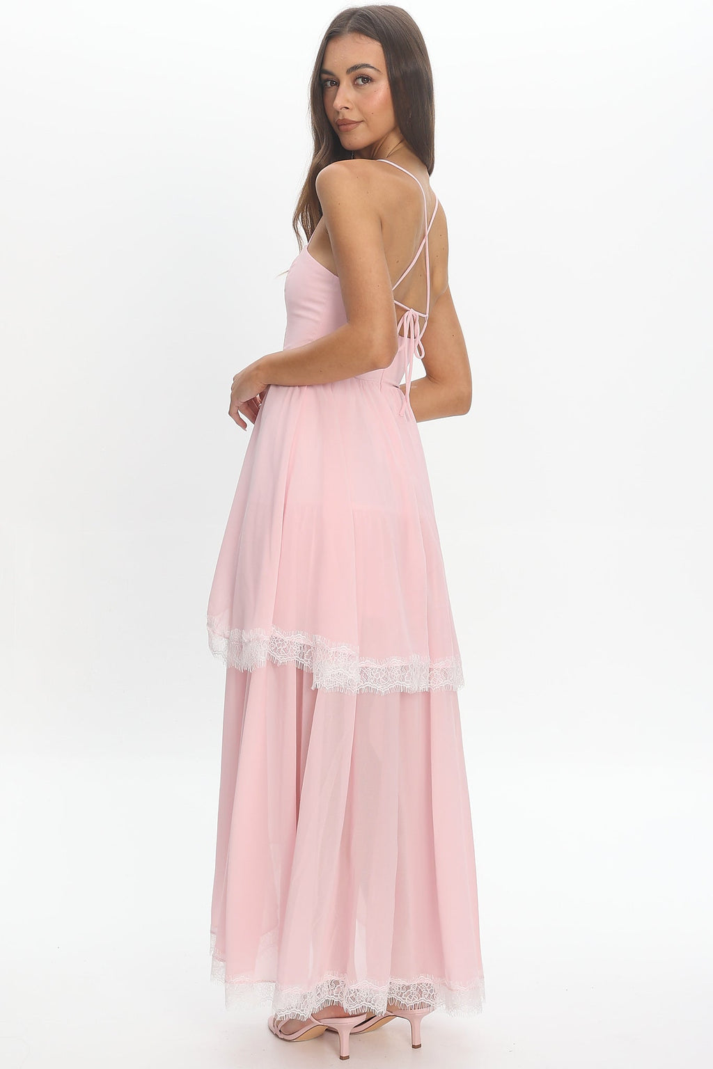 Sunrise on Sunset Lace Trim Maxi Dress Pink