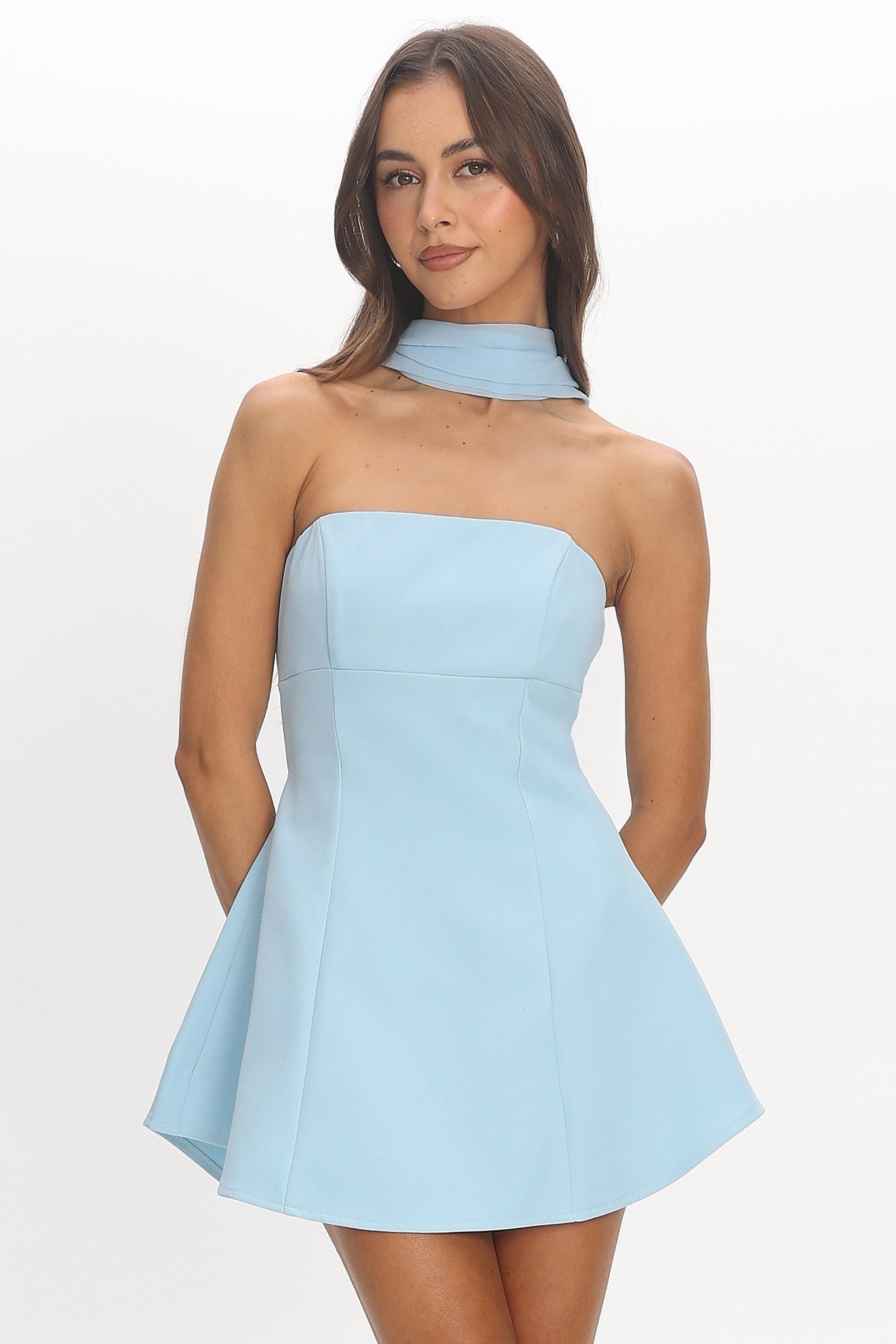 Sorelle Scarf Mini Dress Baby Blue