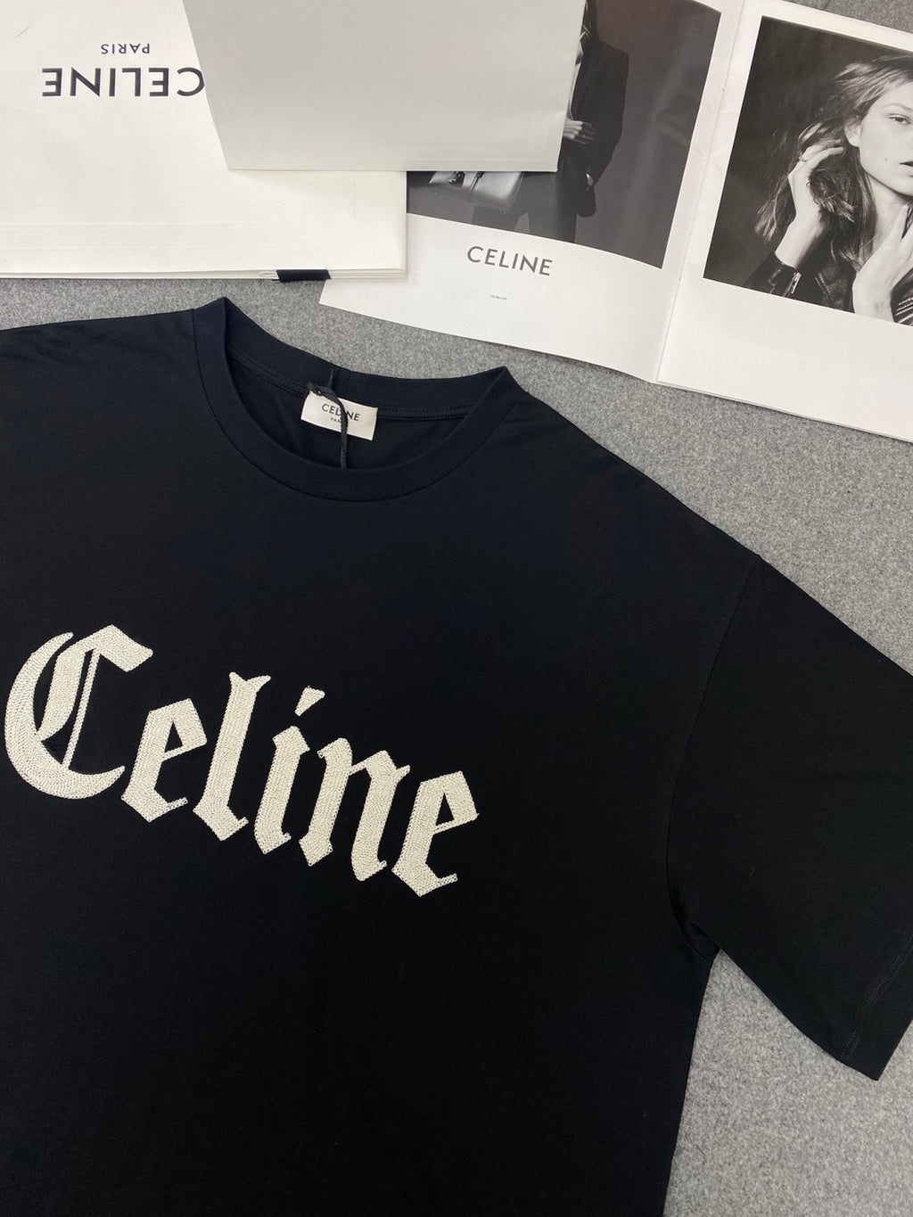 Celine Men's And Women's Plain Color Letter Print Round Neck Cotton Short Sleeve T-shirt #77899