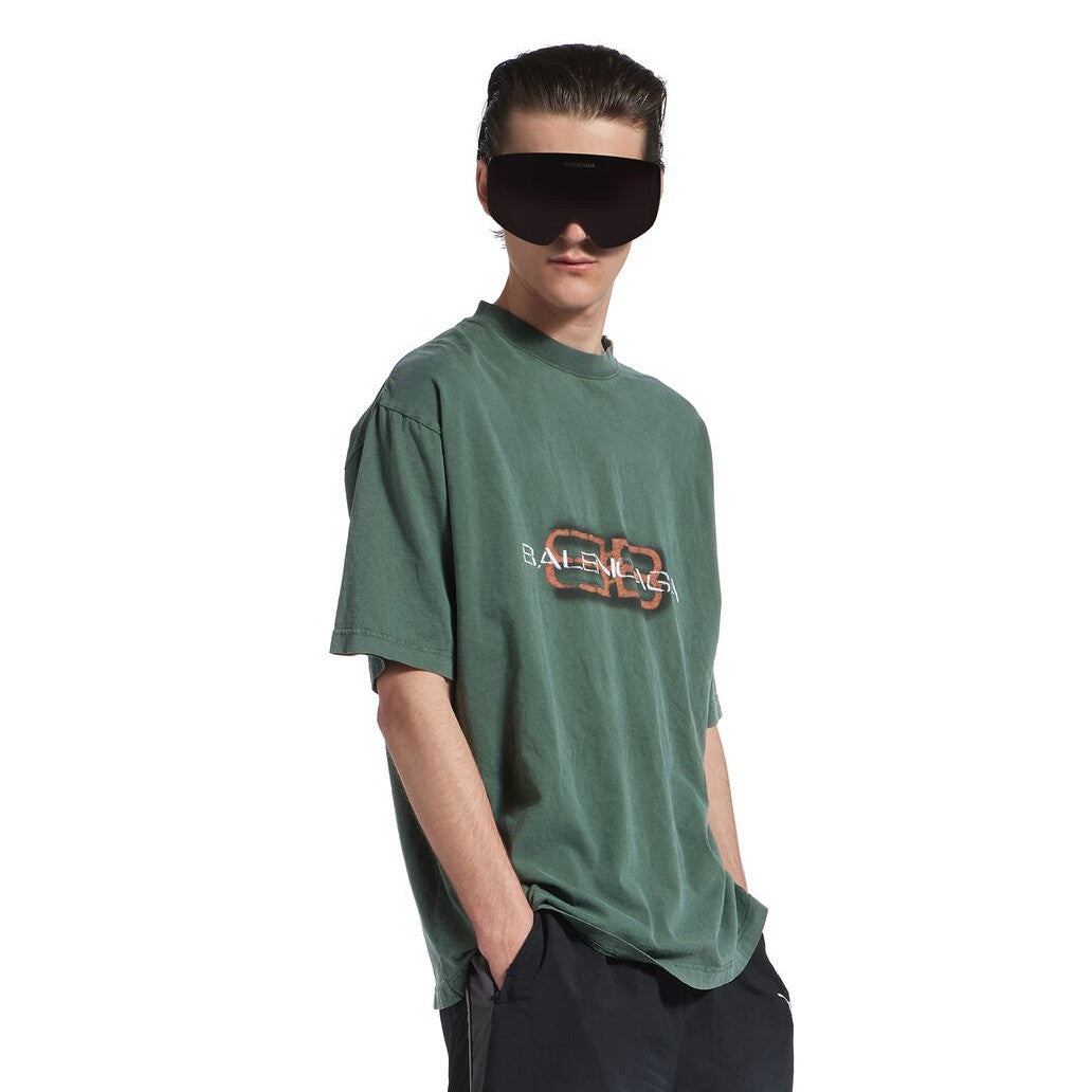 Balenciaga BB ICON STENCIL Men's Summer Fashion Casual Crew Neck Vintage Plain Knit Oversized Loose Fit T-Shirt #78613