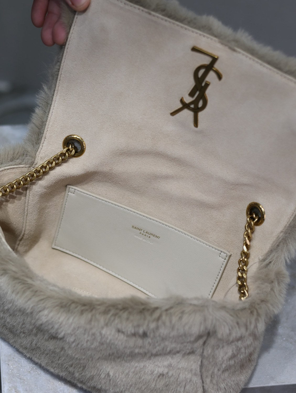 SAINT LAURENT Kate Women's Solid Color Rabbit Fur Flap Chain Shoulder Strap Shoulder Handbag Bag Bags #75552
