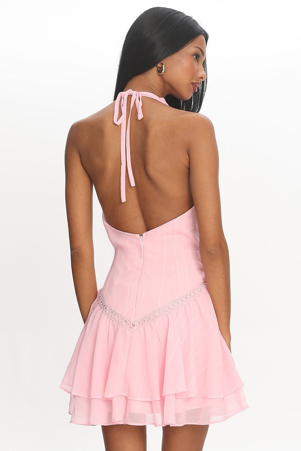 Perion Halter Mini Dress Light Pink