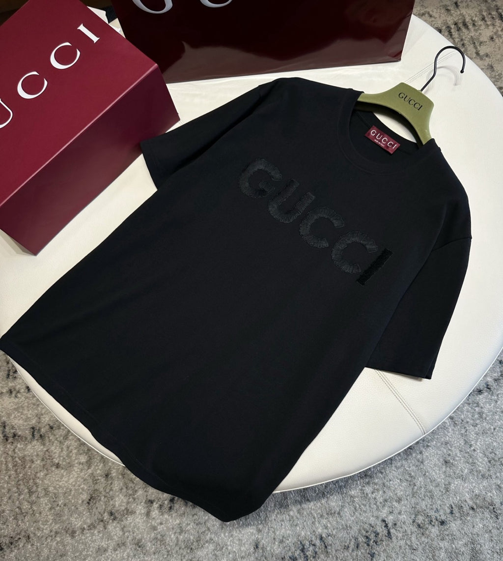 Gucci Men's Summer Solid Color Embroidered Letter Print Round Neck Cotton Short Sleeve T-Shirt #76389