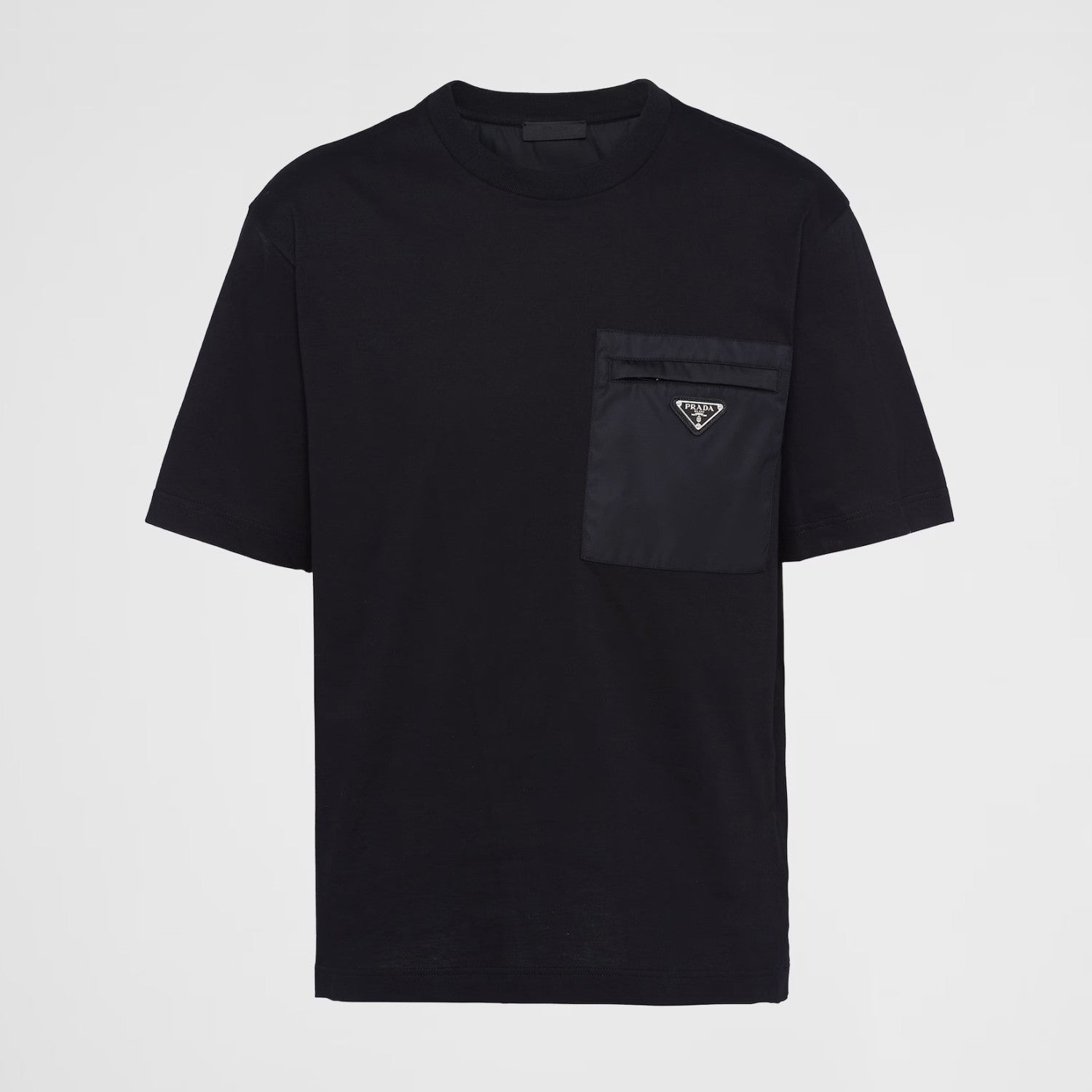 Prada Men's Summer Metal Triangle Label Nylon Pocket Crew Neck Cotton Short Sleeve T-Shirt #98973