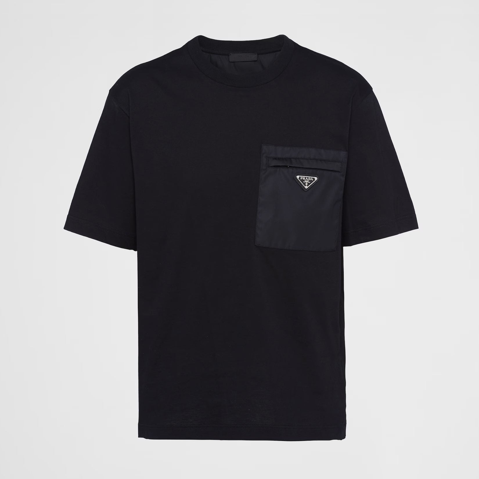 Prada Men's Summer Metal Triangle Label Nylon Pocket Crew Neck Cotton Short Sleeve T-Shirt #98973