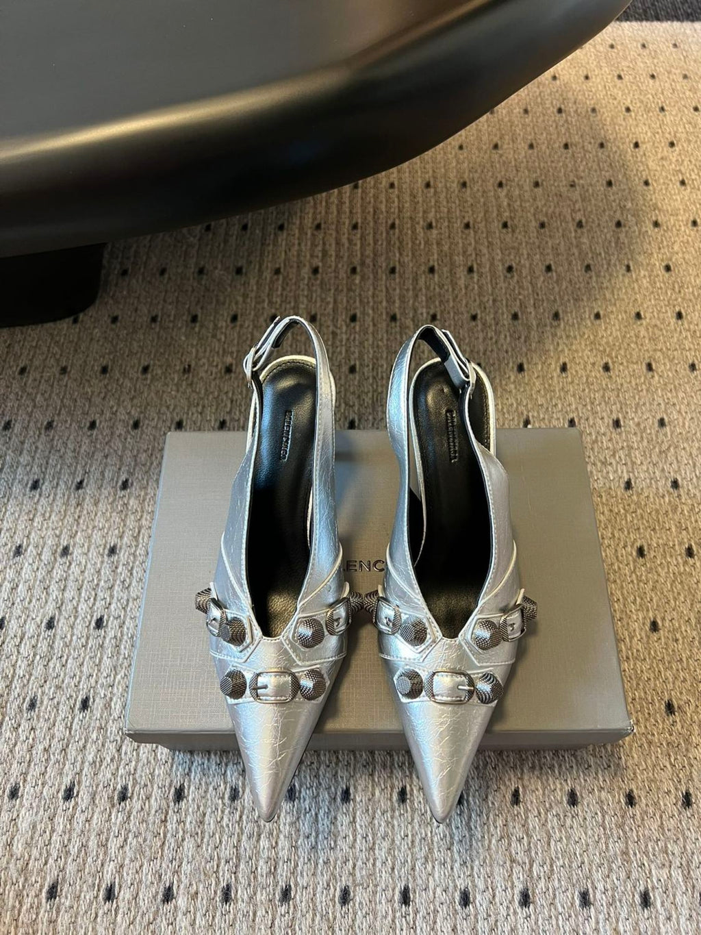Balenciaga Women's Spring And Summer Punk Style Rivets High Heels Solid Color Fine Heel Leather Casual Shoes Shoes High 8.5cm Ngvp #1421