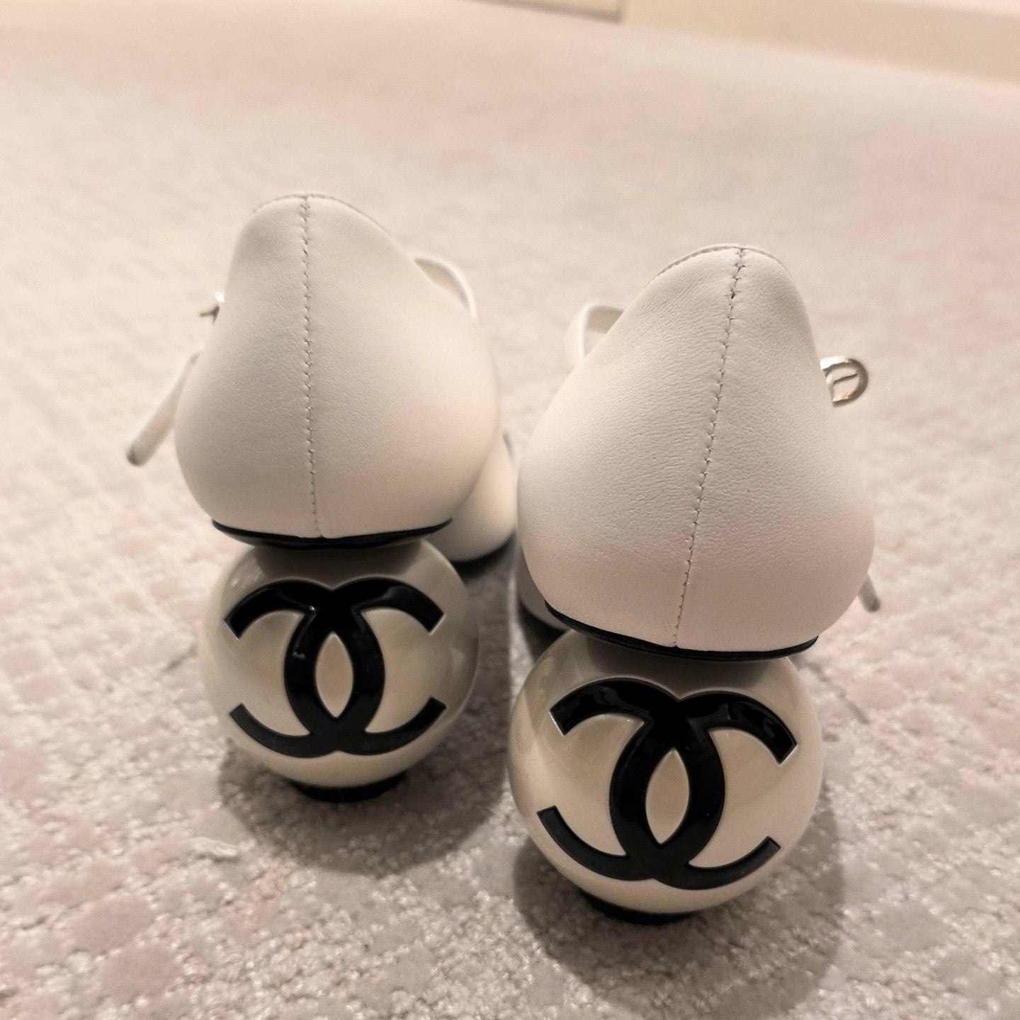 Chanel Women's Spring/fall Classic Two-tone Leather Low-top Round Toe Mary Jane Heels With Pearl Embellished Heels High Heels Shoes #79356